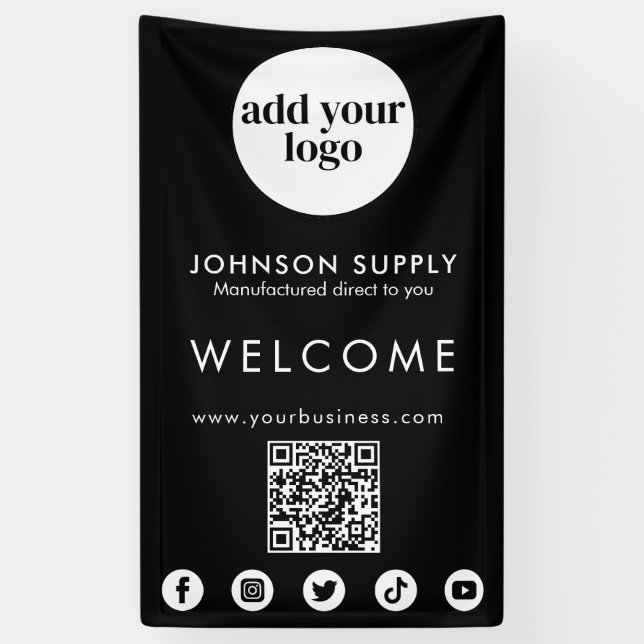 Modern Business Company Corporate Logo and QR Code Banner (Vertical)
