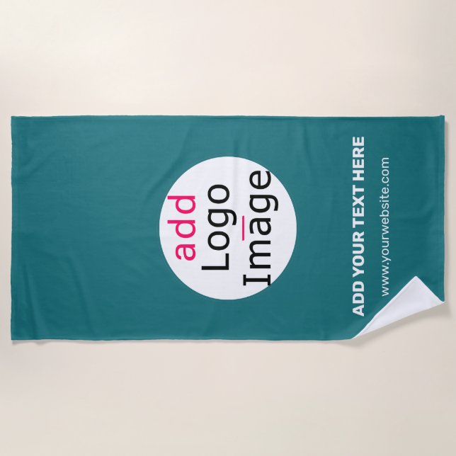 Modern Business Custom Brand Logo Deep Sea Green Beach Towel (Front)