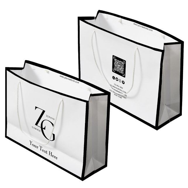 Modern Business Custom Logo | QR Code Minimalist Large Gift Bag (Creator Uploaded)