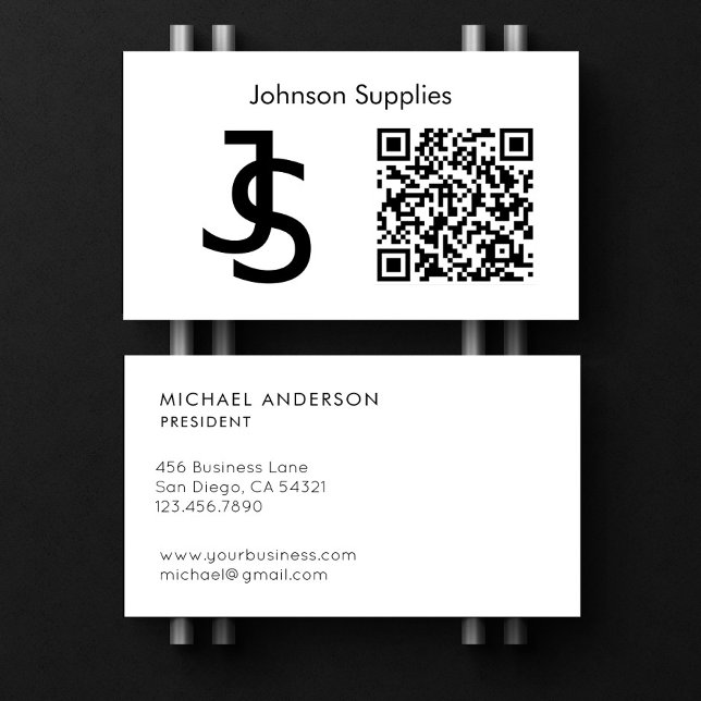 Modern Business Custom Monogram Logo and QR Code Card (Creator Uploaded)