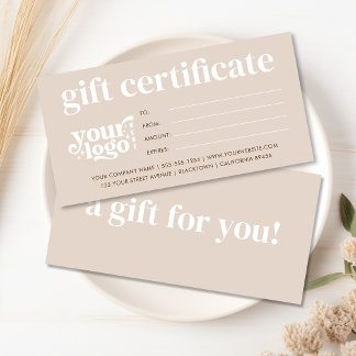 Modern Business Gift Certificate With Custom Logo 