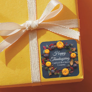 Modern Business Happy Thanksgiving Wreath Party Square Sticker