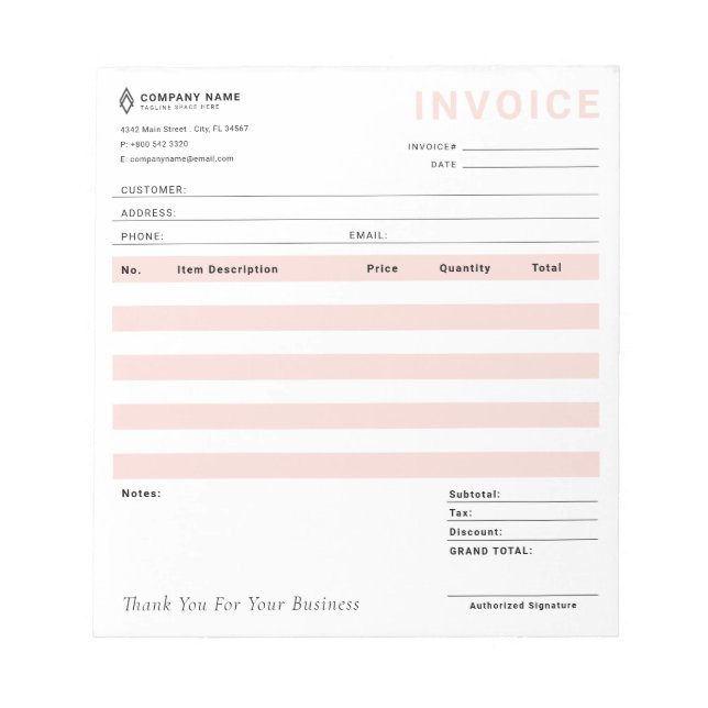 Modern Business Invoice Order Sales Receipt Notepad (Front)