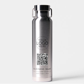 Modern Business Logo and QR Code Custom Water Bottle