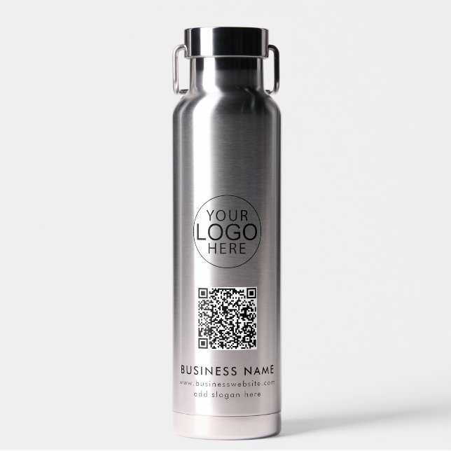 Modern Business Logo and QR Code Custom Water Bottle (Front)