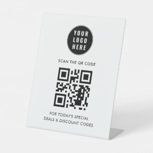 Modern Business Logo and QR Code Simple Pedestal Sign