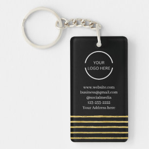 Modern Business Logo Black and Gold Striped  Key Ring