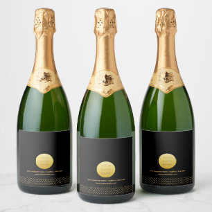 Modern Business Logo Black Gold Dots Branded Sparkling Wine Label