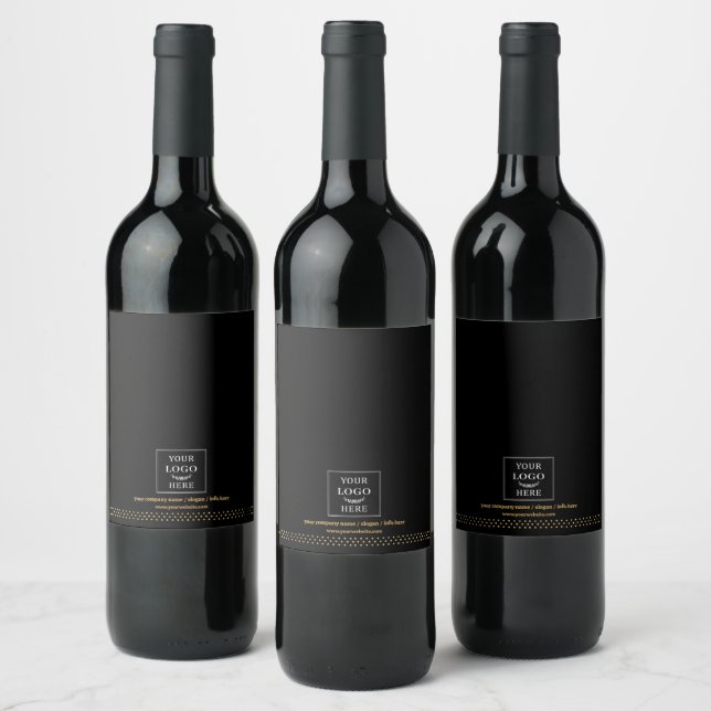 Modern Business Logo Black Gold Dots Branded Wine Label (Bottles)
