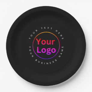 Modern Business Logo black Paper Plate