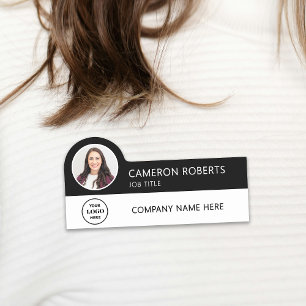 Modern Business Logo Black Photo Magnetic Name Tag