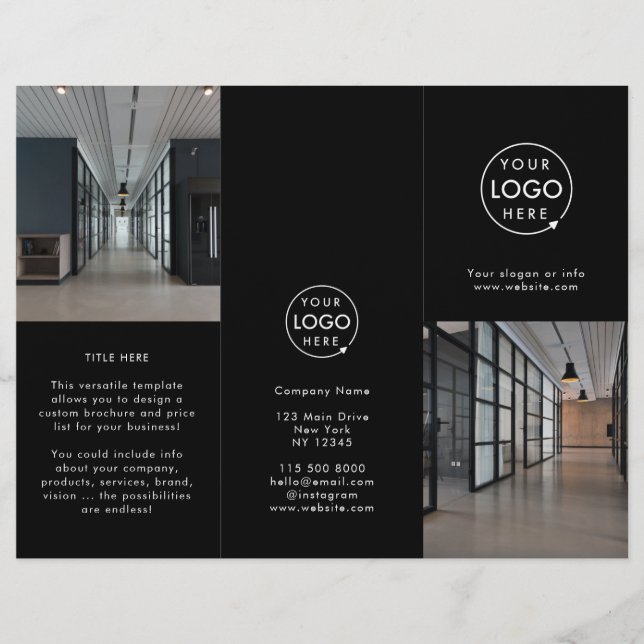 Modern Business Logo Black Photo Trifold Brochure (Front)