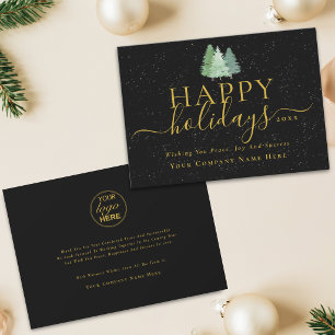 Modern Business Logo Christmas Black & Gold Holiday Card