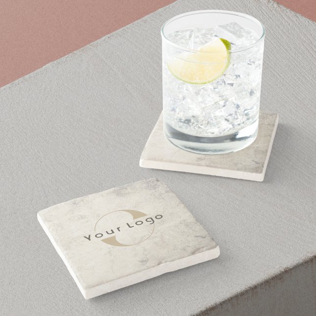 Modern Business logo Company Black White Marble Stone Coaster (Creator Uploaded)