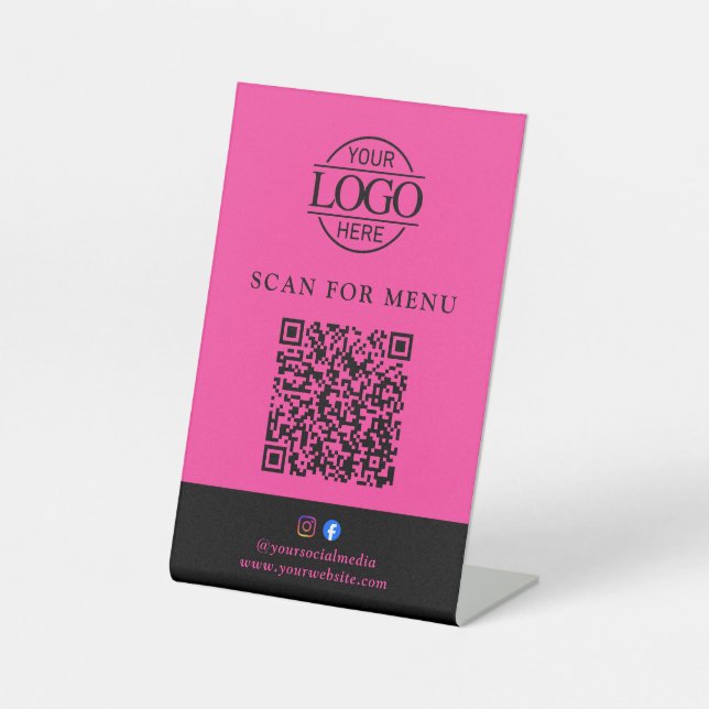 Modern Business Logo Contactles QR Code Menu Pedestal Sign (Front)