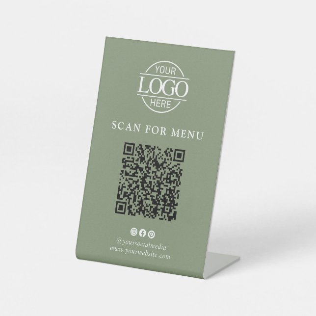 Modern Business Logo Contactles QR Code Menu Pedestal Sign (Front)
