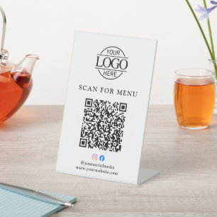 Modern Business Logo Contactles QR Code Menu Pedestal Sign