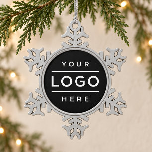 Modern Business Logo Corporate Branded Keepsake Snowflake Pewter Christmas Ornament