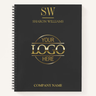Modern Business Logo Grey & Gold Monogram Initial Notebook