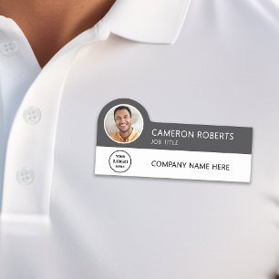Modern Business Logo Grey Photo Magnetic Name Tag