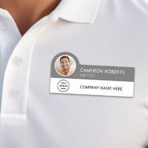 Modern Business Logo Grey Photo Magnetic Name Tag