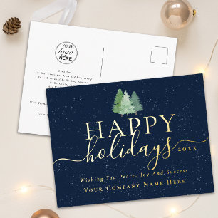 Modern Business Logo Happy Holidays Script Gold Foil Holiday Postcard