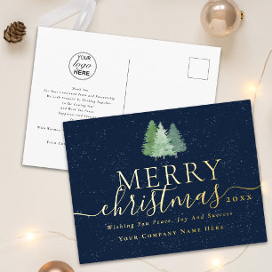 Modern Business Logo Merry Christmas Script Gold Foil Holiday Postcard
