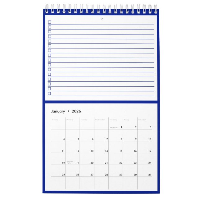 Modern Business Logo Navy Blue To Do List Calendar (Jan 2026)