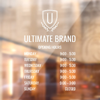 Modern Business Logo Opening Hours Window Cling