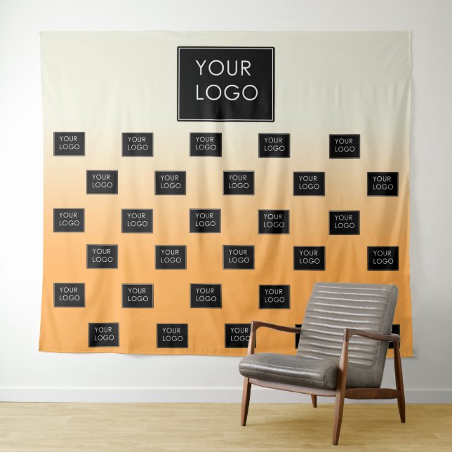 Modern Business Logo Orange Ombre Fair Backdrop  Tapestry (In Situ (Horizontal))