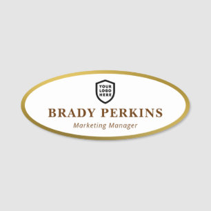 Modern Business Logo Oval Gold Border Name Tag