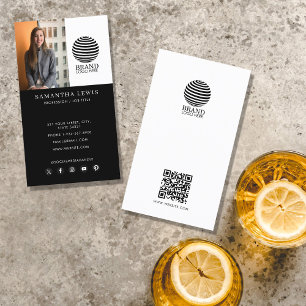 Modern Business Logo Photo QR Code Social Media  Card