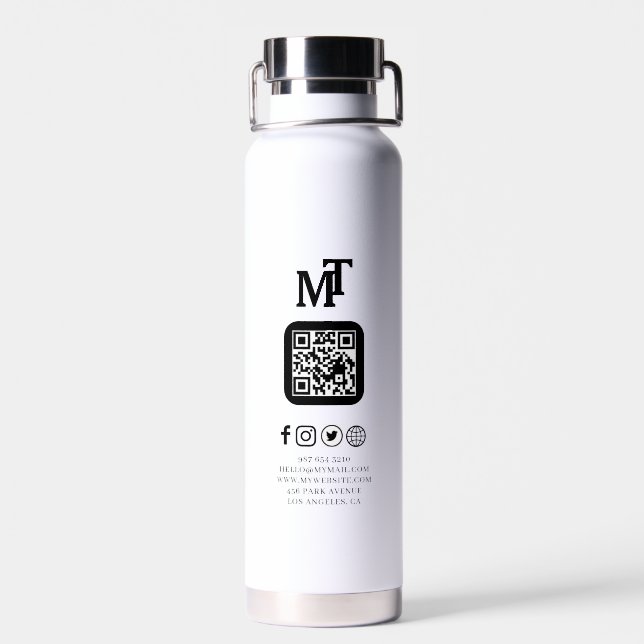 Modern Business Logo QR Code Branding Design Water Bottle (Back)