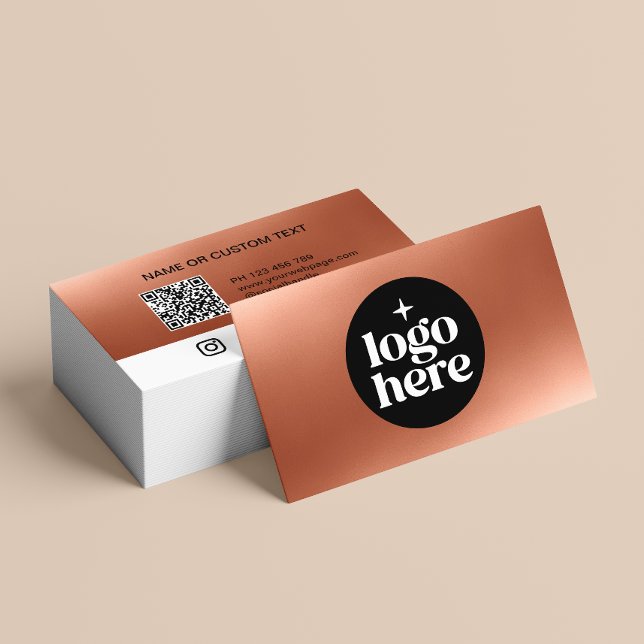Modern Business Logo QR Code Custom Social Media Card (Customize with your logo, social media icons, QR code and contact info. Choose corner style and size)