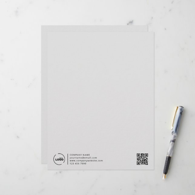 Modern Business Logo QR Code Grey Custom Letterhead (Front/Back In Situ)