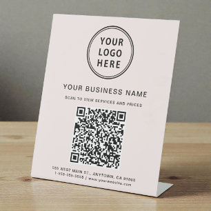 Modern Business Logo QR Code Pink Pedestal Sign