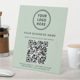 Modern Business Logo QR Code Sage Green Pedestal Sign