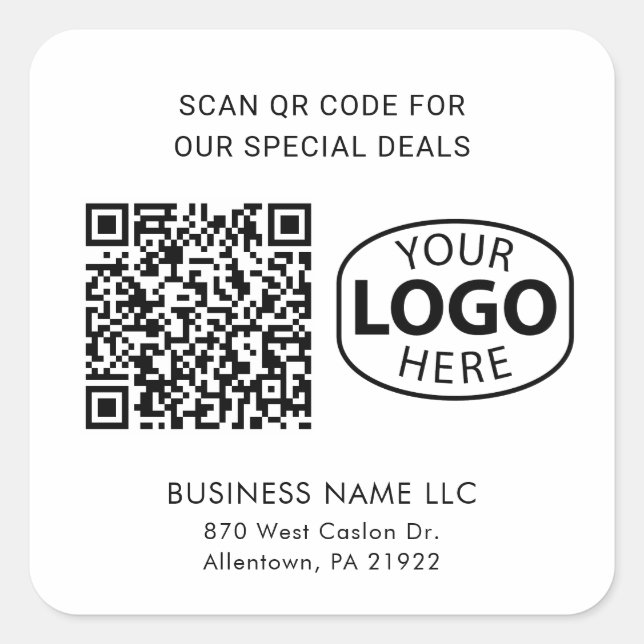 Modern Business Logo QR Code Typography Custom Square Sticker (Front)