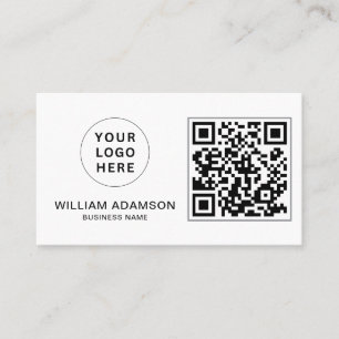 Modern Business Logo, QR Code   White Professional Business Card