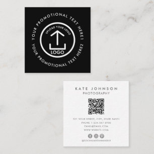 Modern Business Logo Scannable QR Code Black White Square Business Card