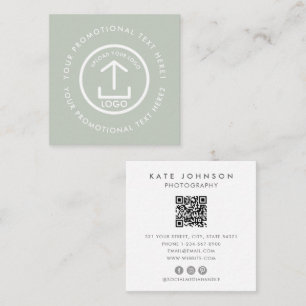 Modern Business Logo Scannable QR Code Sage Green Square Business Card