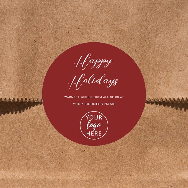 Modern Business Logo Script Happy Holidays Classic Round Sticker (Modern Business Logo Script Happy Holidays Classic Round Sticker)