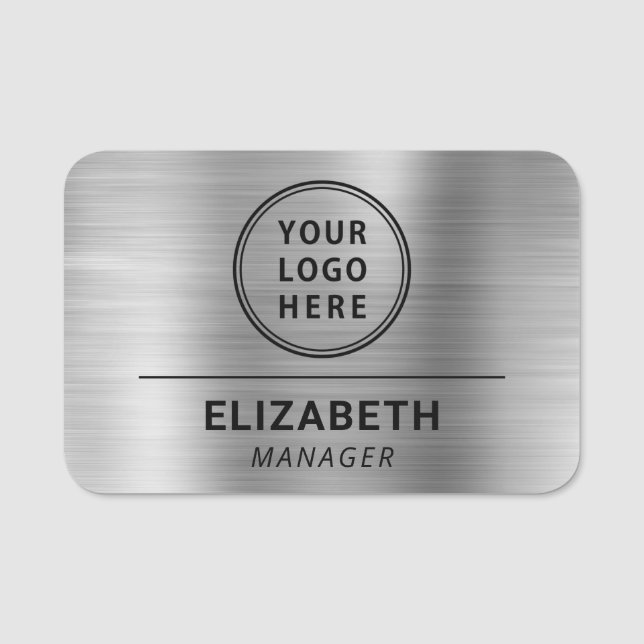 Modern Business Logo Silver Name Tag (Front)