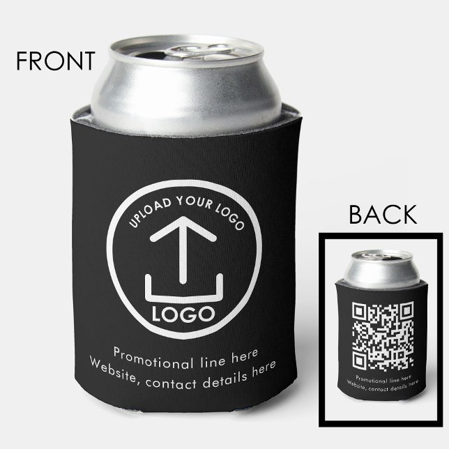 Modern Business Logo Text Promo QR Code Black Can Cooler (Modern Business Logo Text Promo QR Code Black Can Cooler)