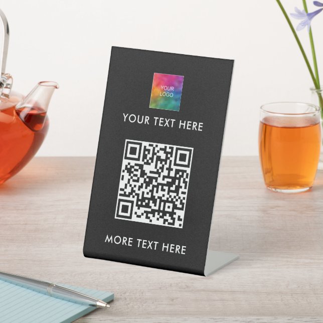 Modern Business Logo Text QR Code Best Black Pedestal Sign (In SItu)