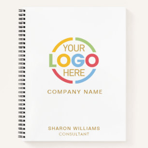 Modern Business Logo White Gold Monogram Initial Notebook