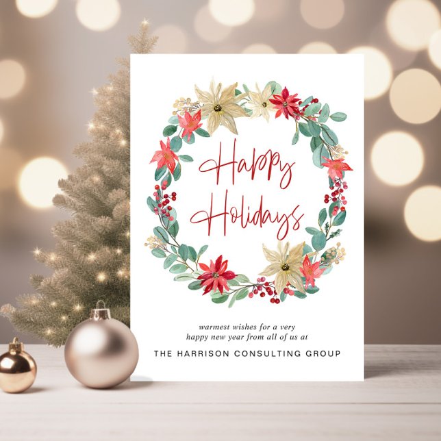 Modern Business Logo Wreath Corporate Christmas Holiday Card (Spread the joy of the season and strengthen business relationships with our elegant holiday card)
