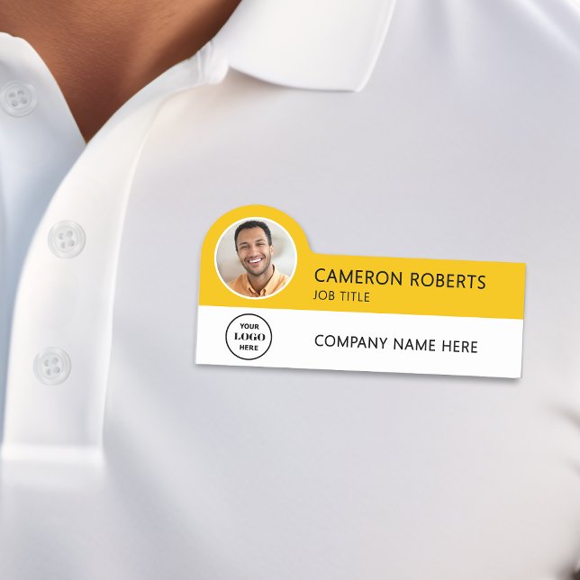 Modern Business Logo Yellow Photo Magnetic Name Tag (Creator Uploaded)