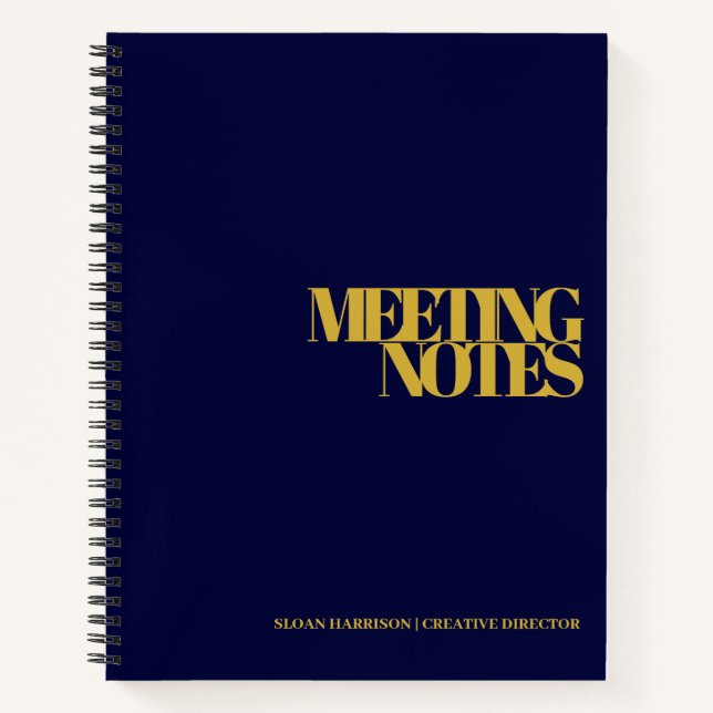 Modern Business Meeting Notes Gold Navy Blue Notebook (Front)