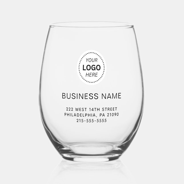 Modern Business Name or Logo Stemless Wine Glass  (Front)